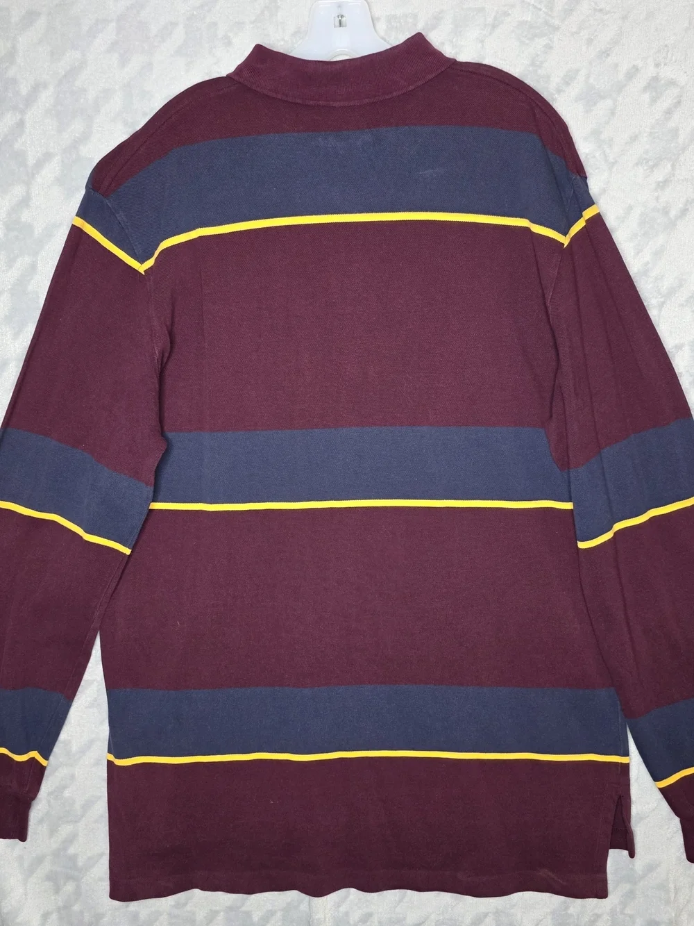 Polo by Ralph Lauren Burgundy, Navy & Yellow Striped Rugby Polo Long Sleeve